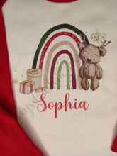 Load image into Gallery viewer, Children&#39;s personalised Christmas pyjamas, kids festive pjs, reindeer teddy bear sleepwear
