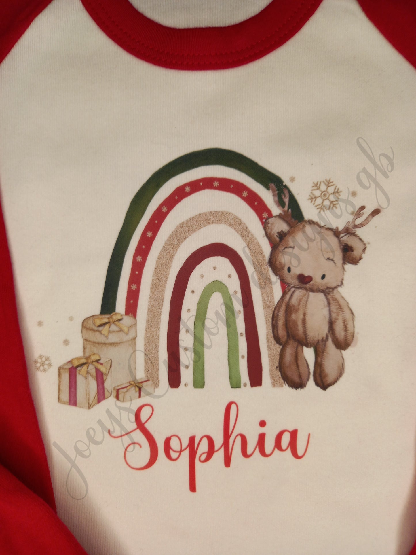 Children's personalised Christmas pyjamas, kids festive pjs, reindeer teddy bear sleepwear