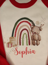 Load image into Gallery viewer, Children&#39;s personalised Christmas pyjamas, kids festive pjs, reindeer teddy bear sleepwear
