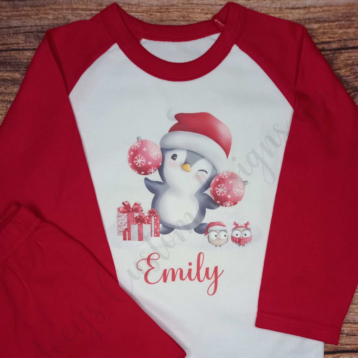 Childrens personalised Christmas pyjamas, Kids penguin pjs, Festive nightwear