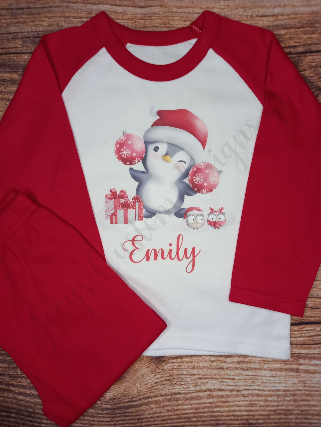 Childrens personalised Christmas pyjamas, Kids penguin pjs, Festive nightwear