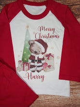 Load image into Gallery viewer, Children&#39;s personalised Christmas pyjamas, Kids Teddy bear xmas pjs, festive night wear
