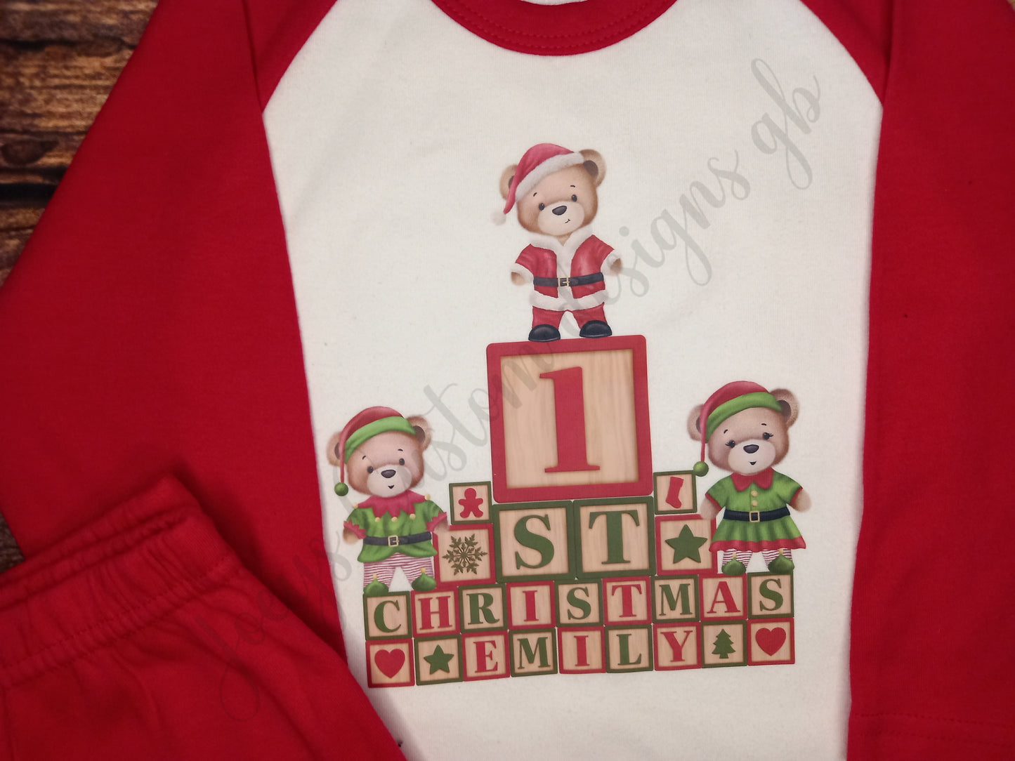 Baby's first Christmas personalised pyjamas, 1st Christmas pjs,