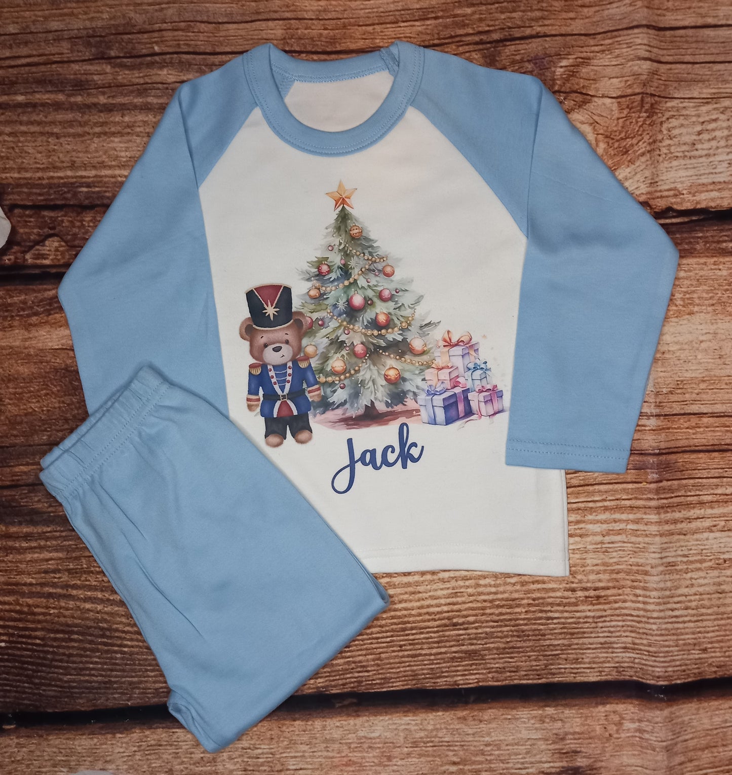 Children's personalised Christmas pyjamas, kids nutcracker pjs, festive nightwear