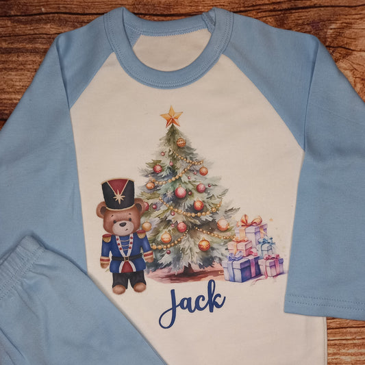 Children's personalised Christmas pyjamas, kids nutcracker pjs, festive nightwear