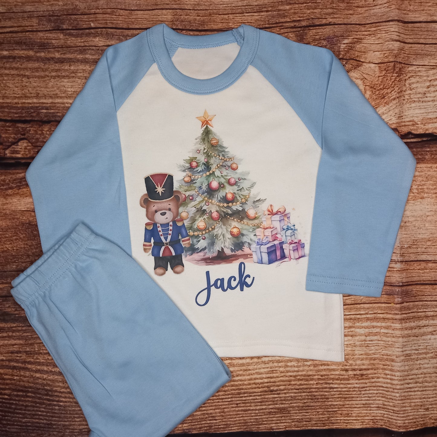 Children's personalised Christmas pyjamas, kids nutcracker pjs, festive nightwear