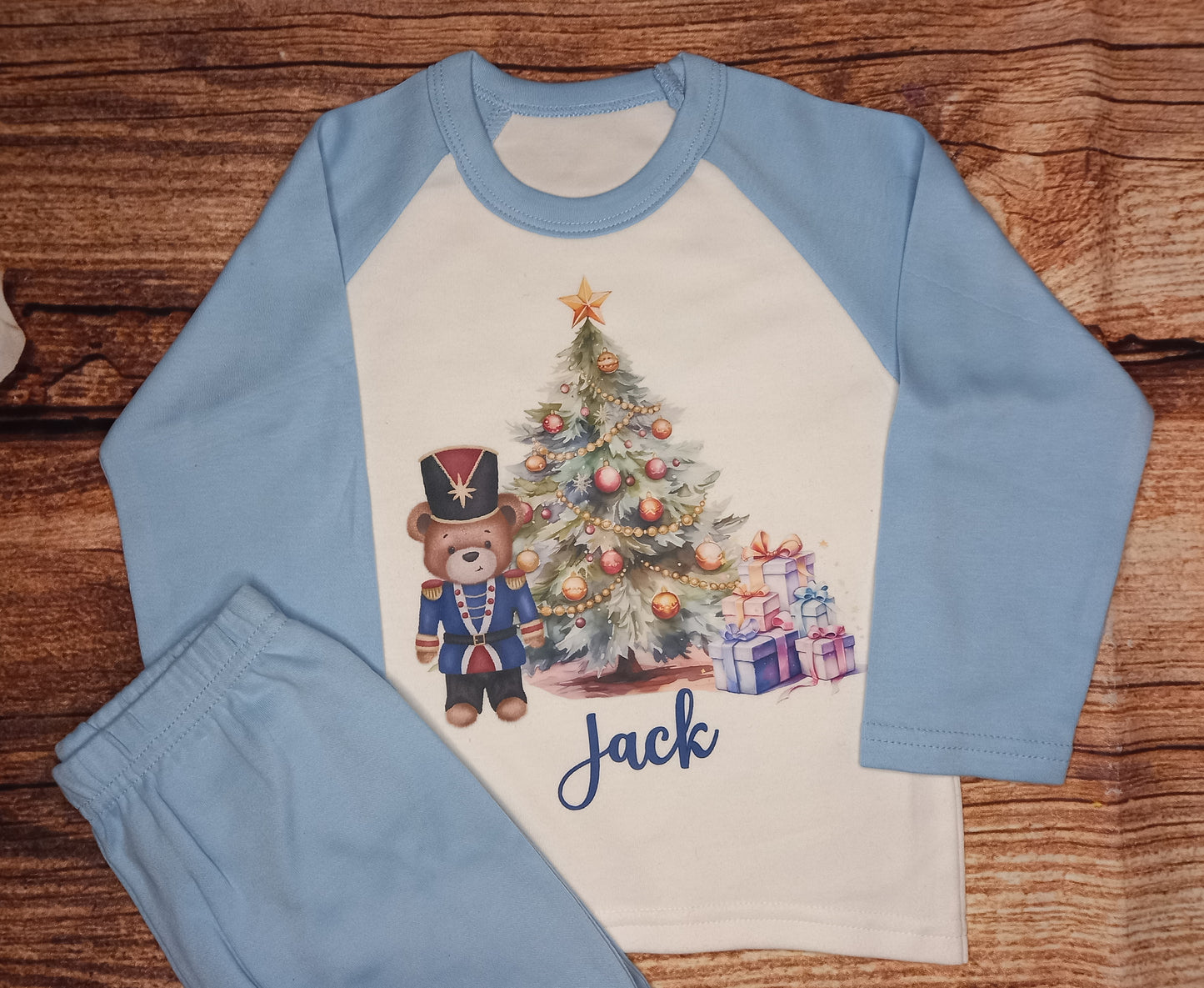Children's personalised Christmas pyjamas, kids nutcracker pjs, festive nightwear