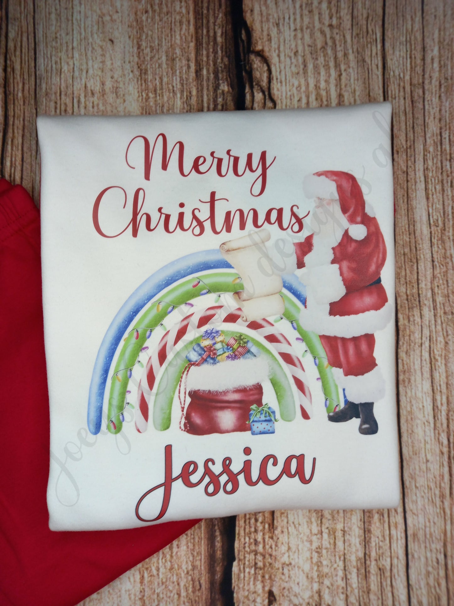 Childrens personalised Christmas pyjamas, kids xmas pjs, Santa rainbow festive pyjamas