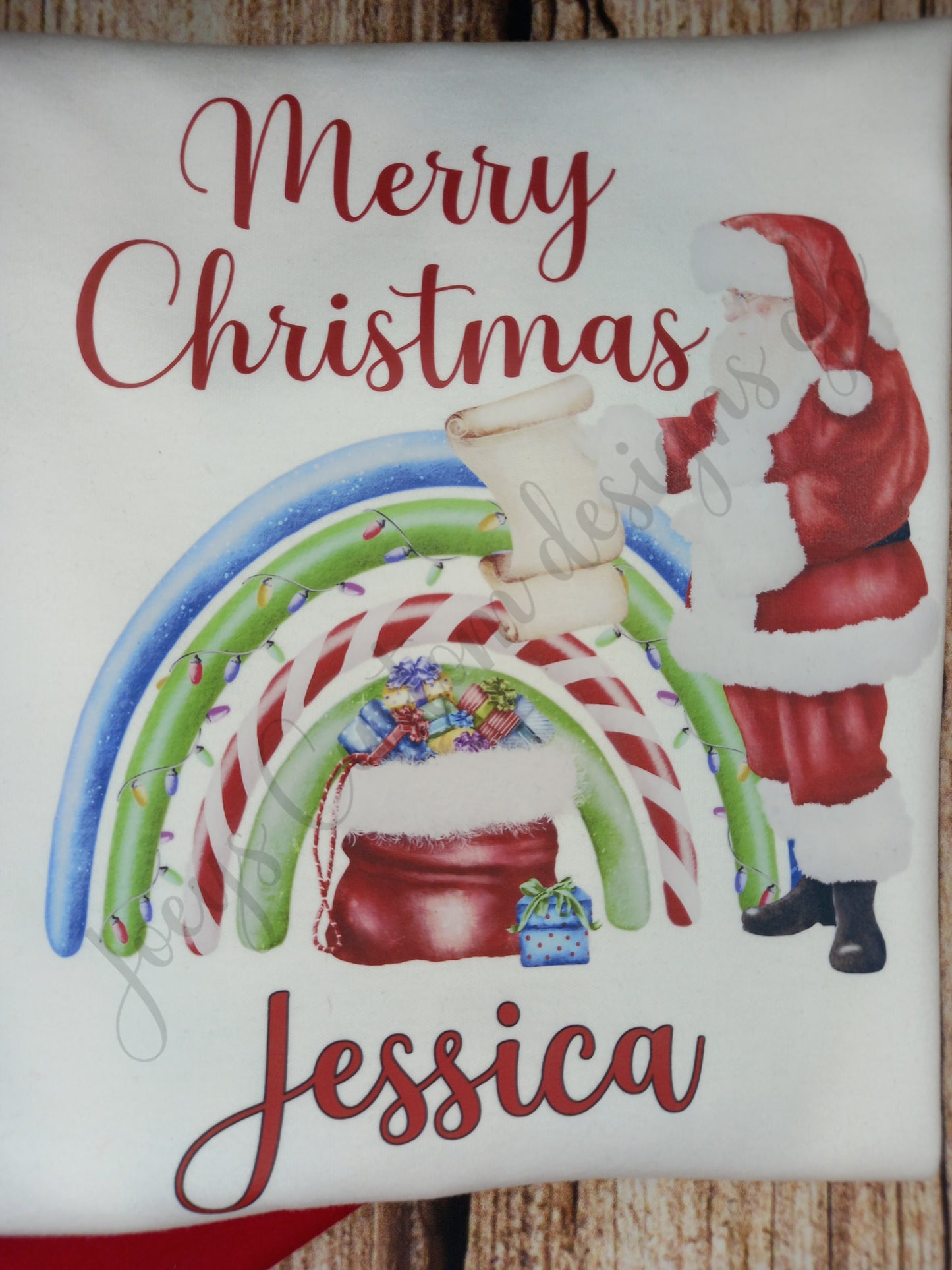 Childrens personalised Christmas pyjamas, kids xmas pjs, Santa rainbow festive pyjamas