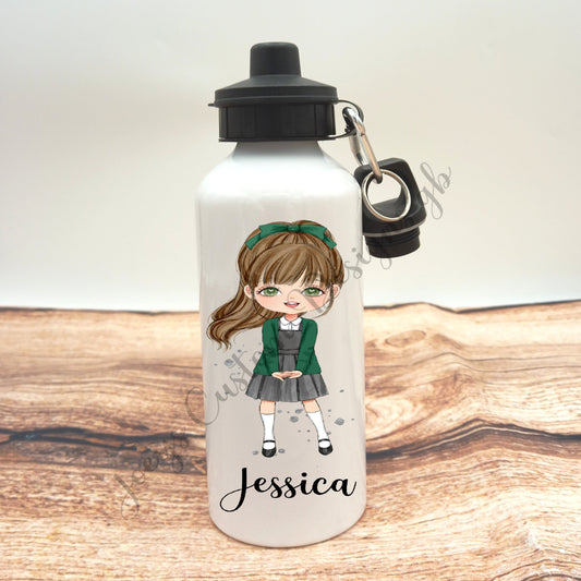 Personalised drinks bottle, school girl water bottle, customisable aluminium sports bottle, drinkware, school/nursery accessories