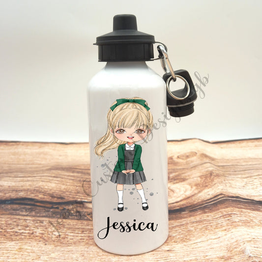 Personalised drinks bottle, school girl water bottle, customisable aluminium sports bottle, drinkware, school/nursery accessories