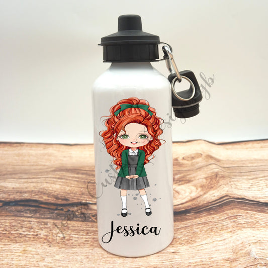 Personalised drinks bottle, school girl water bottle, customisable aluminium sports bottle, drinkware, school/nursery accessories