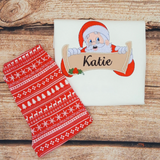 Childrens personalised Christmas pyjamas, kids embroidered festive pjs, family matching xmas pyjamas