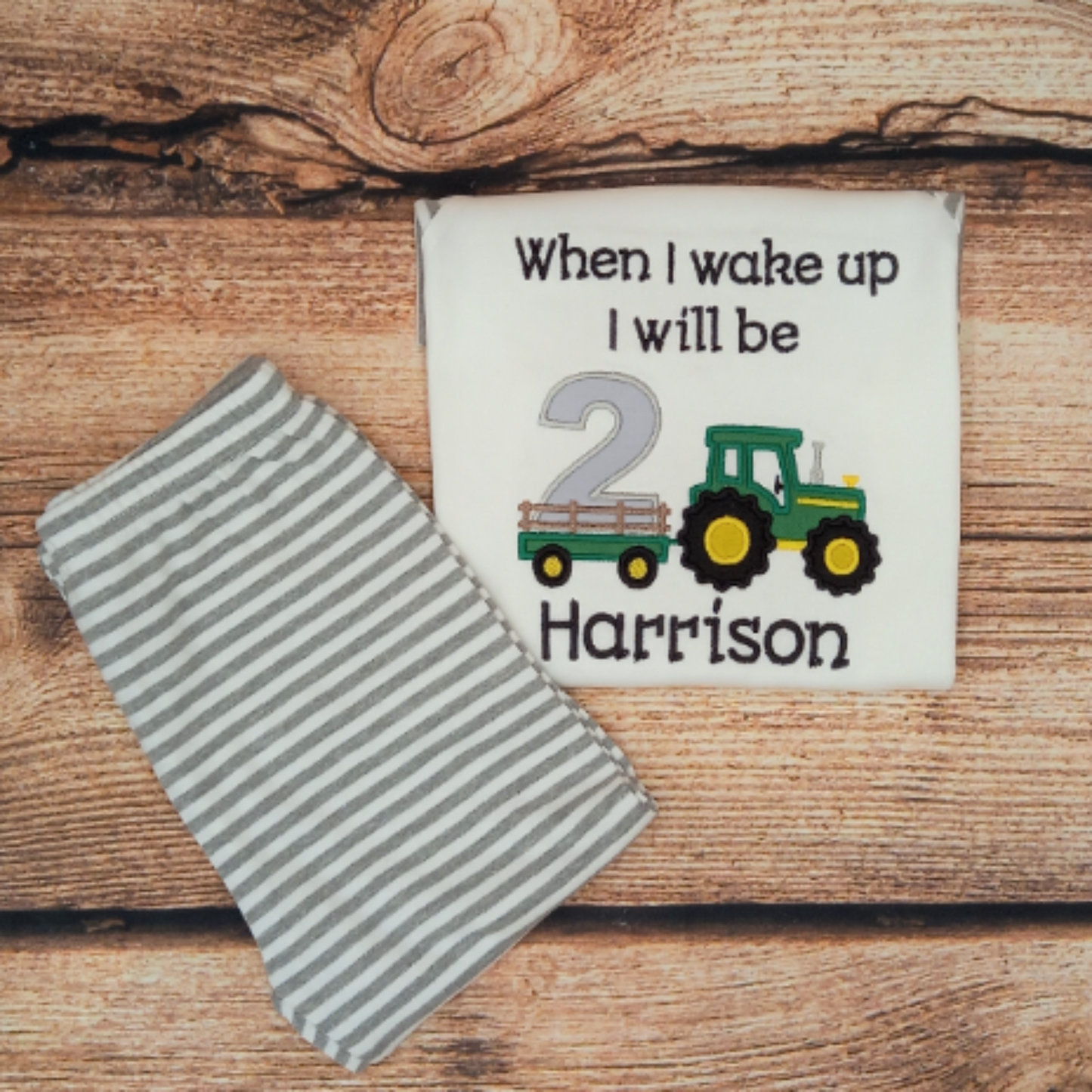 Childrens personalised birthday pyjamas, Kids tractor pjs, Childs embroidered nightwear, When I wake up sleepwear, kids loungewear