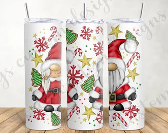 Christmas tumbler, festive drinking cup with straw, Mr and Mrs Claus gnomes, steel drinking cup, Xmas gift, hot and cold drinks