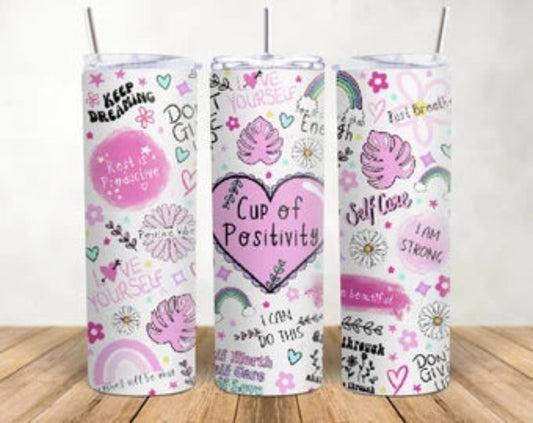 20oz tumbler with straw, cup of positivity, positive affirmations steel drinks bottle with lid, hot and cold drinkware