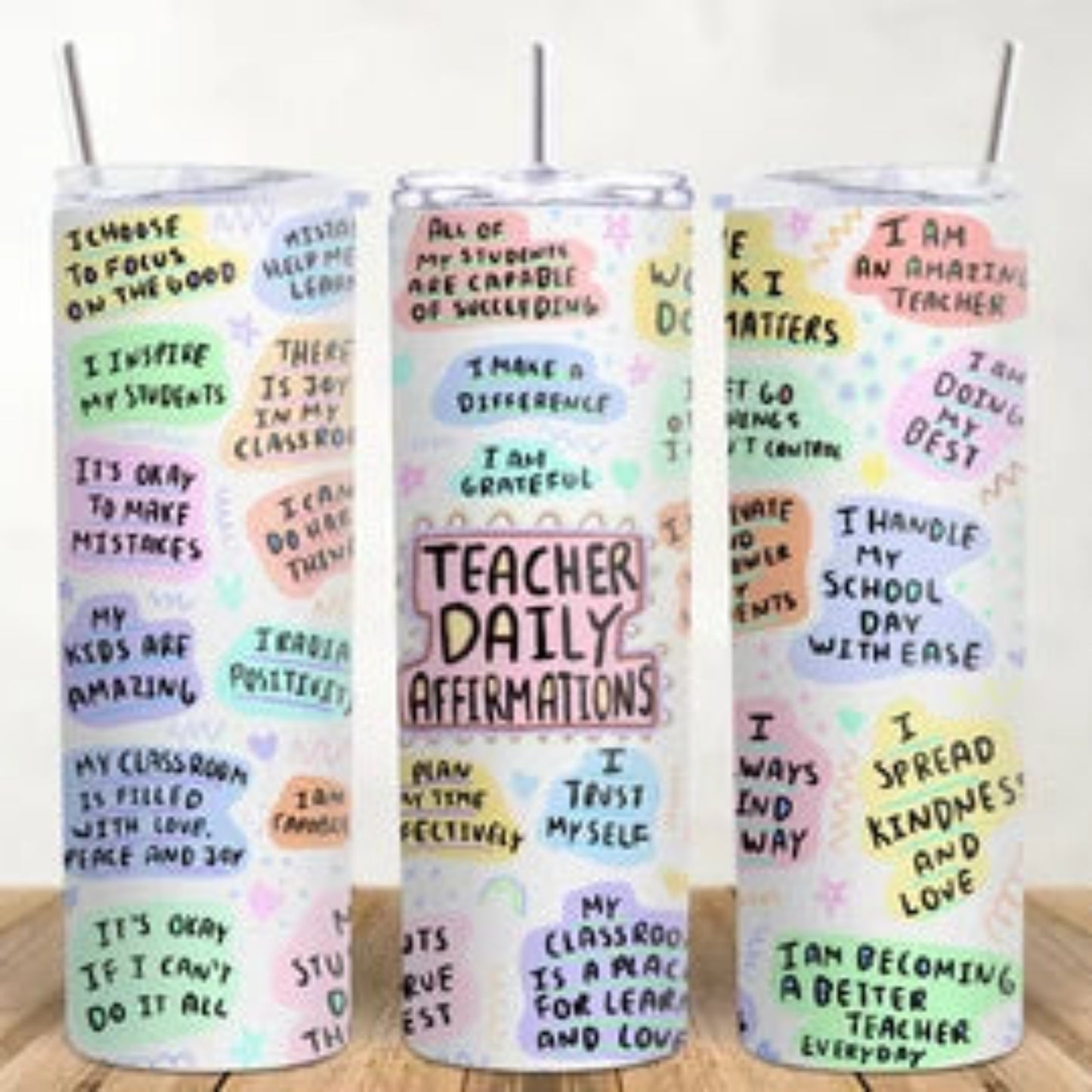 Teachers affirmation tumbler, 20oz stainless steel cup with lid and straw, end of year teacher gift, hot and cold drinks, metal drinkware,