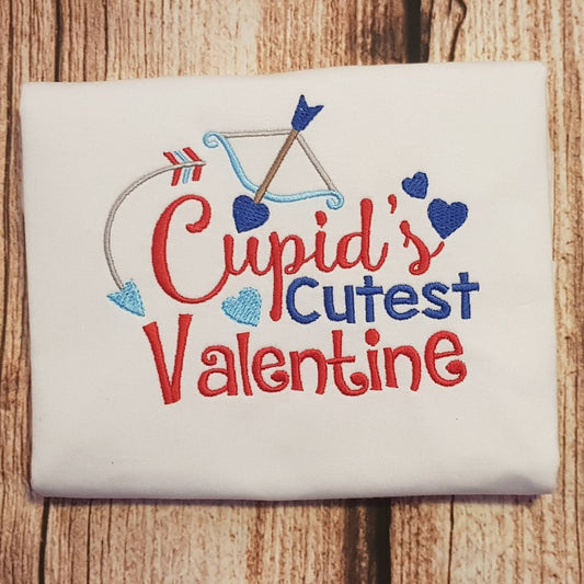 Children's valentines t-shirt, cupids cutest valentine top, child's embroidered clothing, kids cotton tee, baby gift