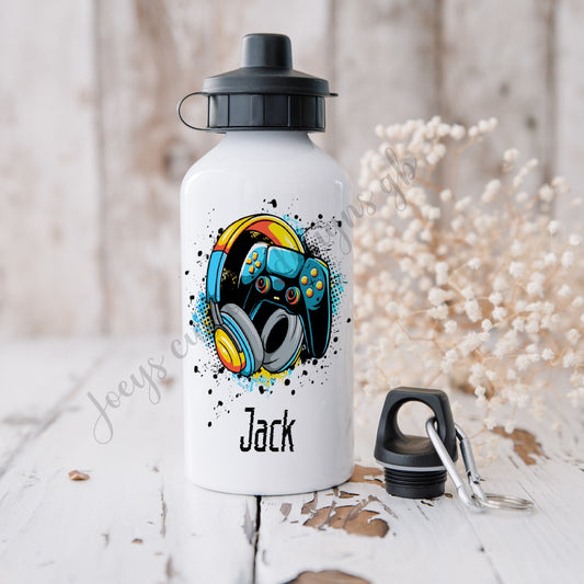 Childrens personalised water bottle, kids gaming drinks bottle, childs personalised gamer bottle, sports bottle, drink ware, back to school