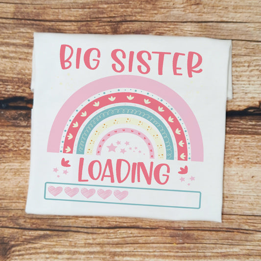 Big sister to be tshirt, Big sister loading rainbow top, baby announcement shirt, Sibling tee, pregnancy announcement kids tshirt