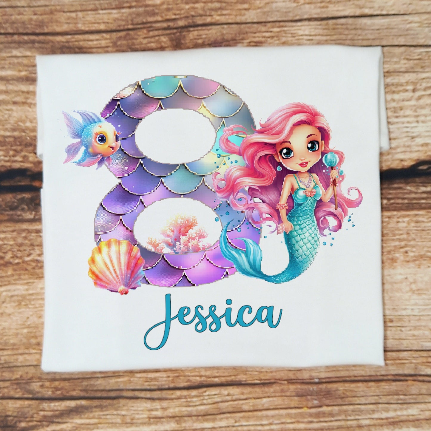 Childrens personalised birthday tshirt, kids mermaid birthday top, childs mermaid clothes, under the sea birthday shirt, birthday outfit