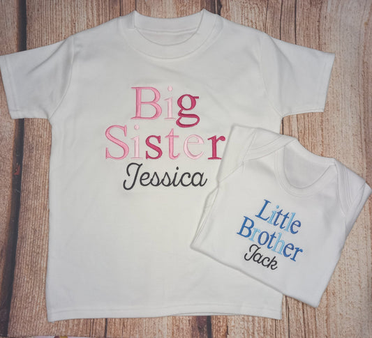 Big sister tshirt, Little brother body suit, Matching sibling outfits, embroidered clothes, Baby wear, brother shirt, Little sister vest