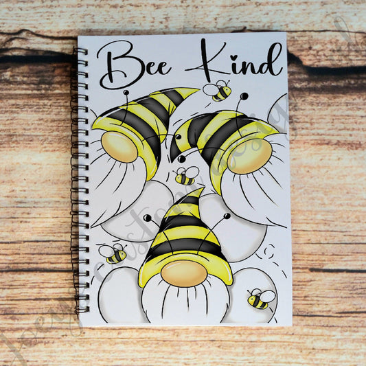 Bee notebook, bee gnome pad, Bee stationary, spiral bound note book, teachers gift, A5 lined notepad