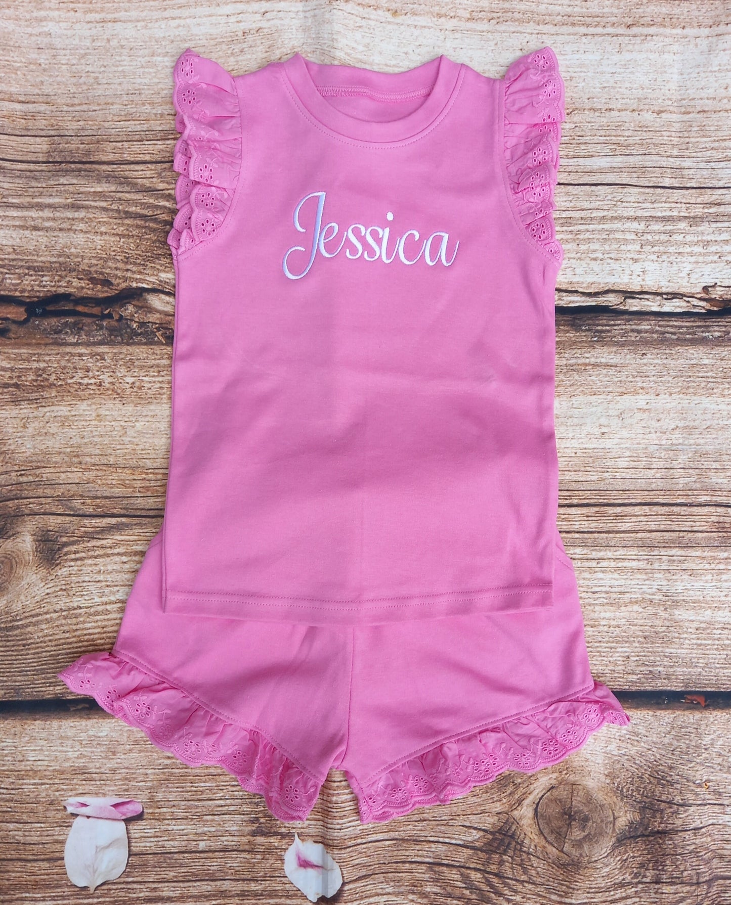 Childrens personalised vest and shorts set, embroidered summer set for girls, cotton vest and short set, kids shorts set