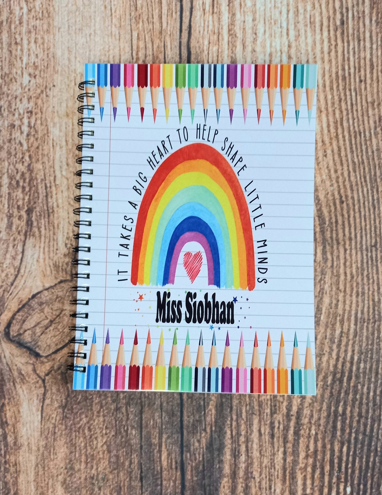 Teachers notebook, personalised notebook, End of term teachers gift, personalised teachers gift, spiral bound note pad, rainbow stationary
