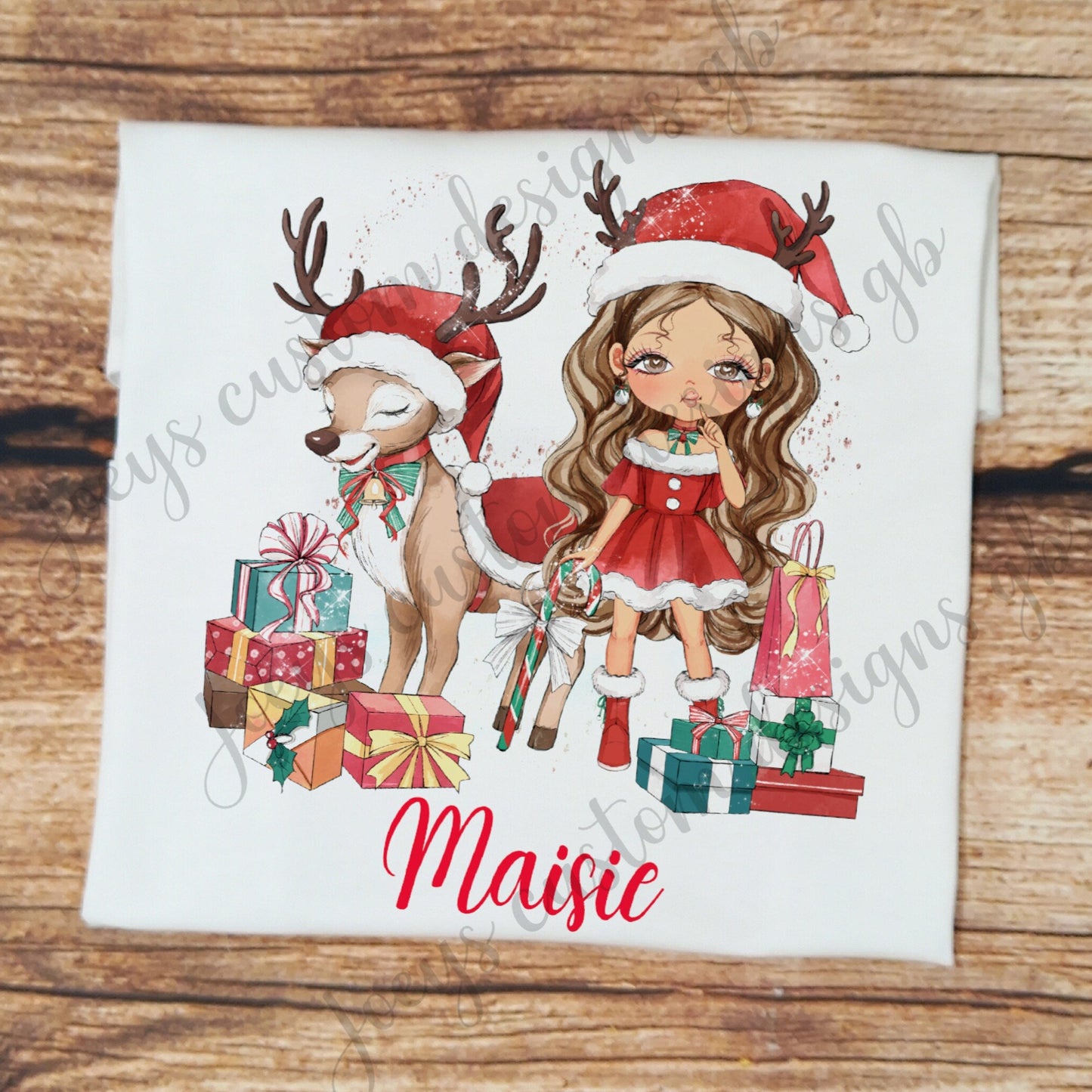 Childrens personalised Christmas tshirt, girl and reindeer top, Xmas shirt, Christmas clothing, kids xmas tee, personalised gift
