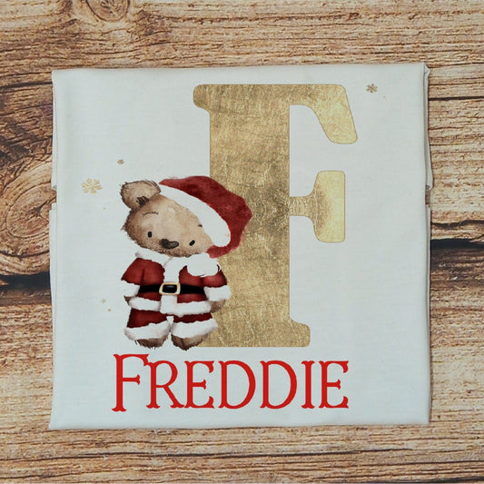 Childrens personalised Christmas tshirt, Christmas teddy tee, kids xmas top, Santa bear