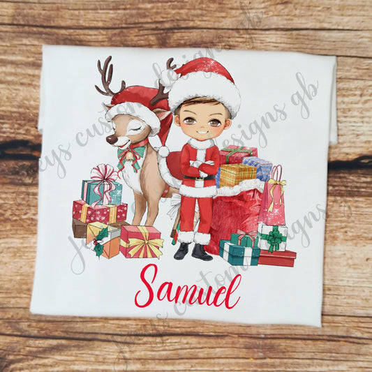 Childrens personalised Christmas tshirt, boy and reindeer top, Xmas shirt, Christmas clothing, kids xmas tee, personalised gift