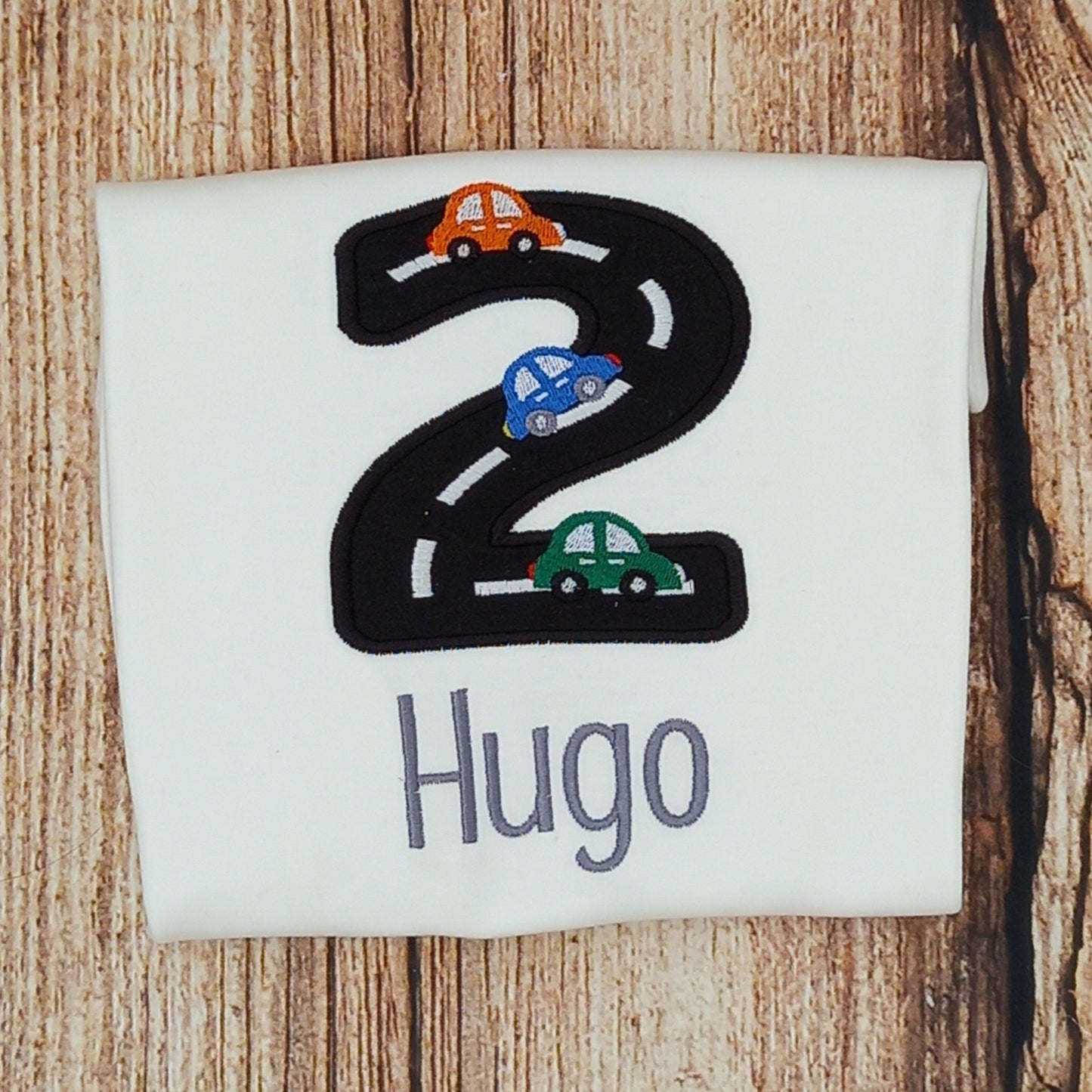 childrens personalised birthday tshirt, kids car tee, childs embroidered road top, personalised gift, vehicle shirt, kids clothes, baby wear