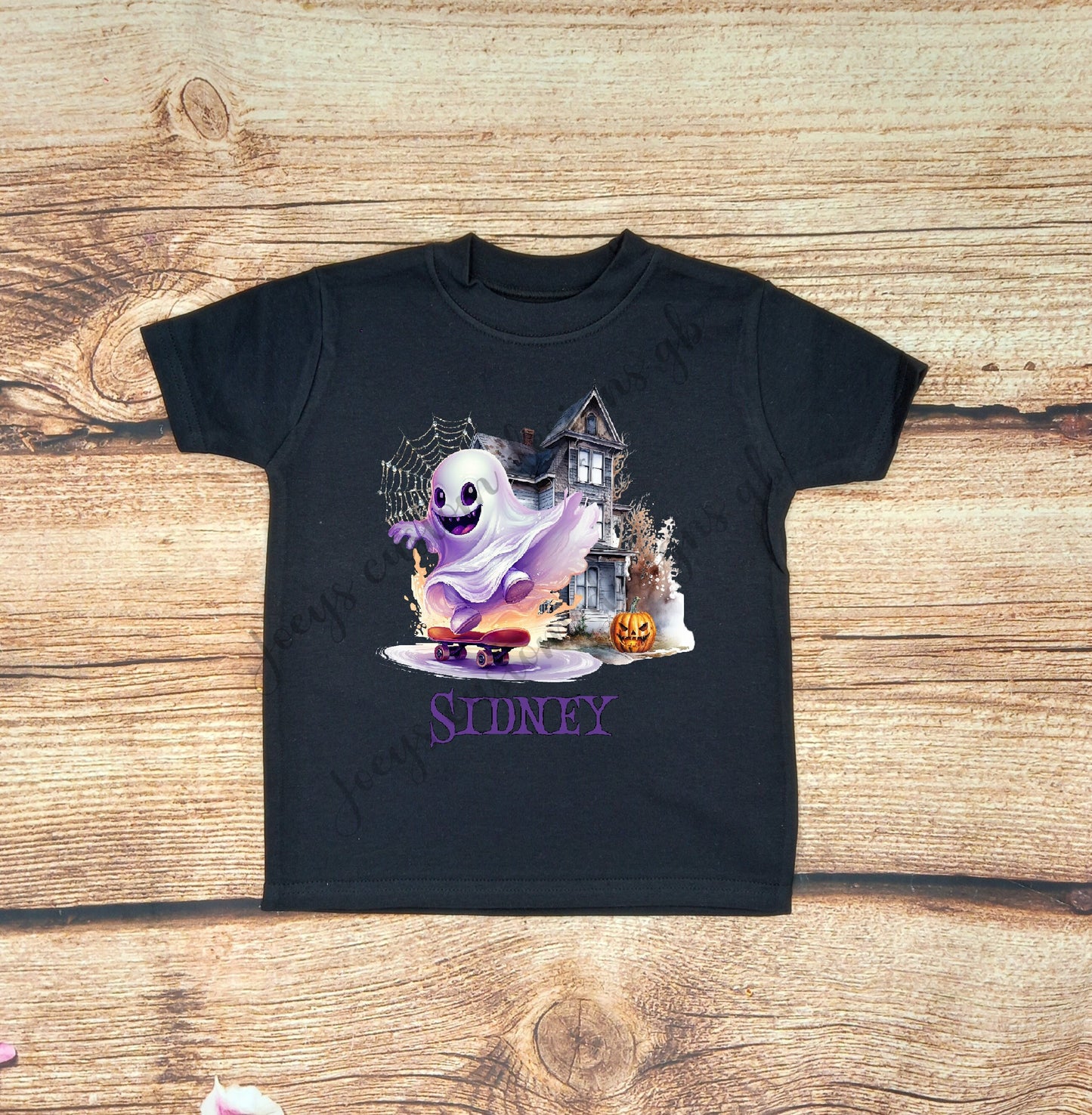 Childs personalised Halloween tshirt, kids Halloween Shirt, Skateboarding ghost Halloween tee, Childrens personalised clothes, gift for kids