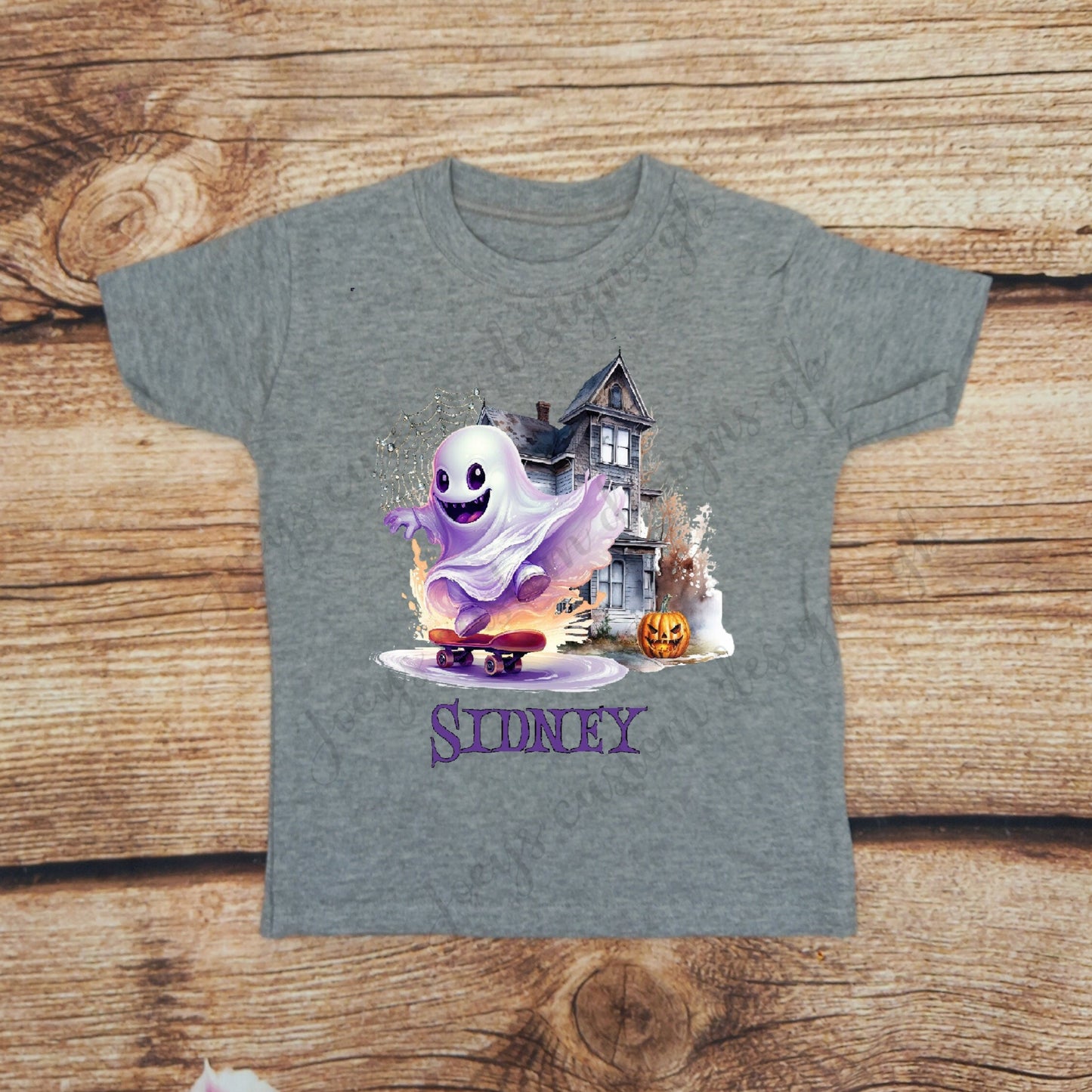 Childs personalised Halloween tshirt, kids Halloween Shirt, Skateboarding ghost Halloween tee, Childrens personalised clothes, gift for kids
