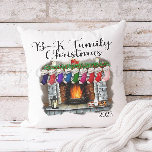 Personalised Christmas cushion, Fireplace cushion, Festive pillow, Family scatter cushion, xmas scene cushion, festive gift, Christmas decor
