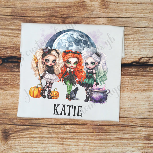 Childrens personalised Halloween tshirt, kids Halloween top, Girls Halloween tee,  witchy Halloween tee, childs halloween clothing