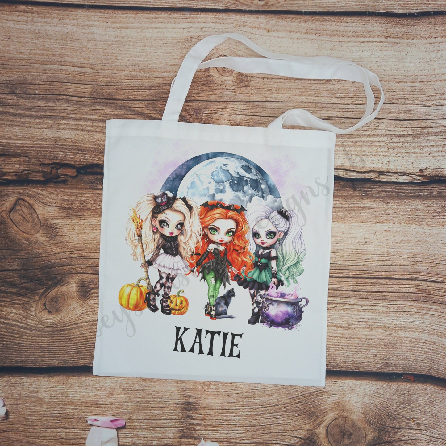 Childrens personalised Halloween bag, kids trick or treat tote bag, reusable bag, Hallowen bag, polyester long handled bag,