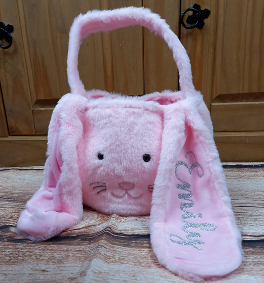 Personalised Easter Basket, Rabbit bag, Easter egg hunt accessory, Character basket, plush fabric rabbit, Personalised gift