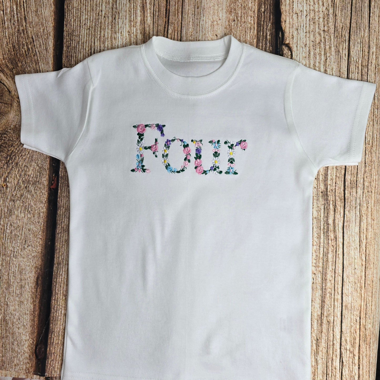 Floral birthday tshirt, childs embroidered flower tee, Kids clothing, childrens gift, girls birthday top