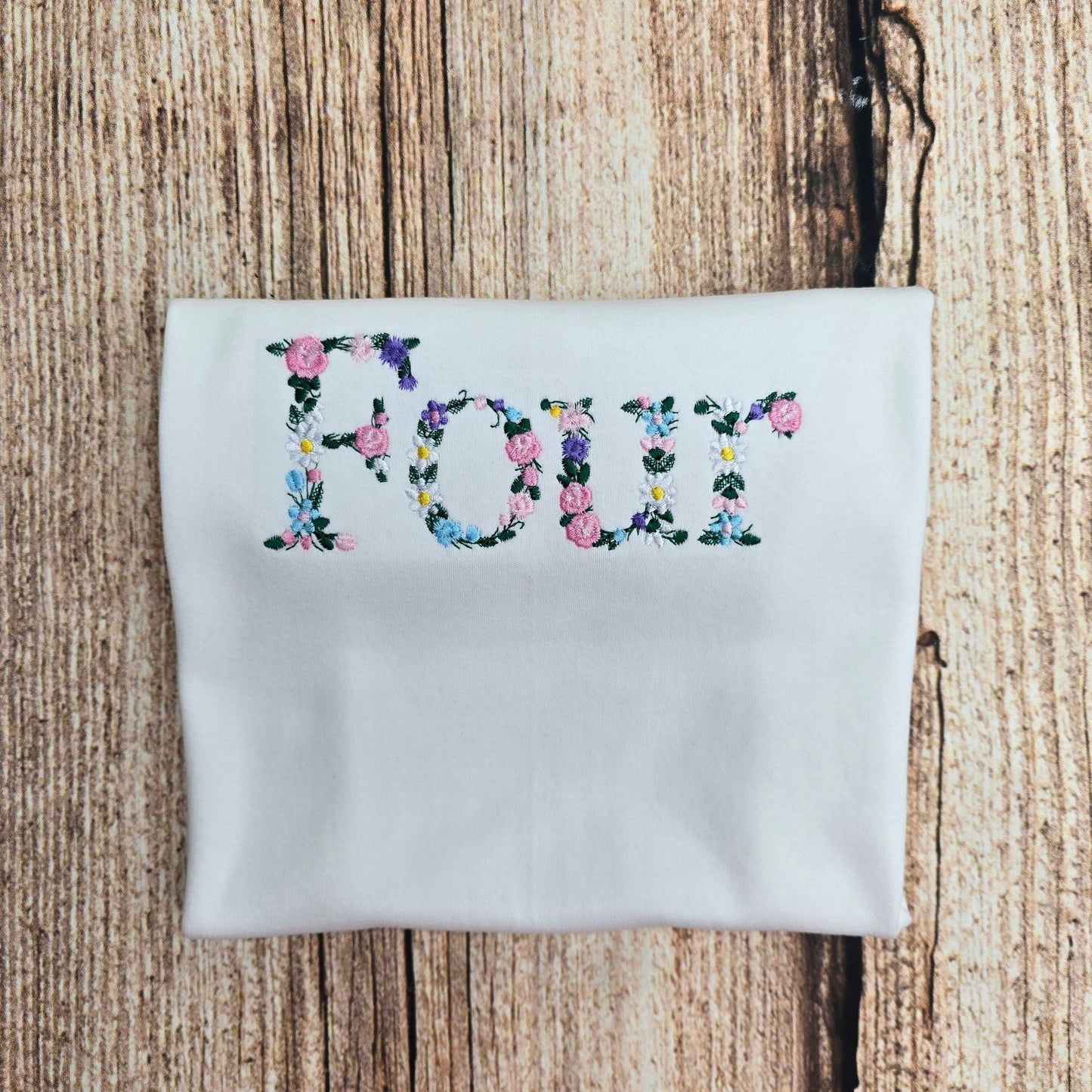 Floral birthday tshirt, childs embroidered flower tee, Kids clothing, childrens gift, girls birthday top