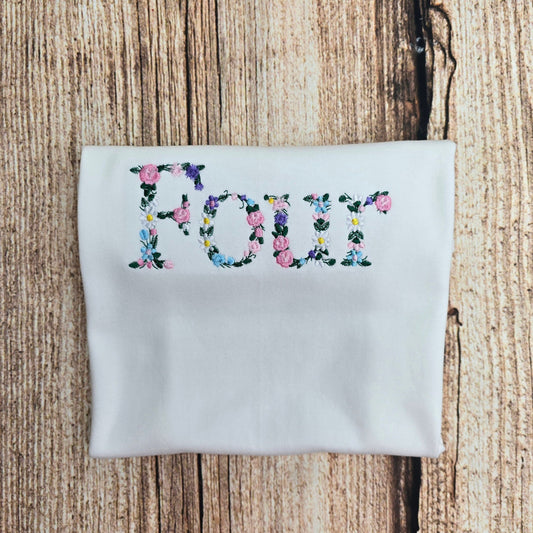 Floral birthday tshirt, childs embroidered flower tee, Kids clothing, childrens gift, girls birthday top