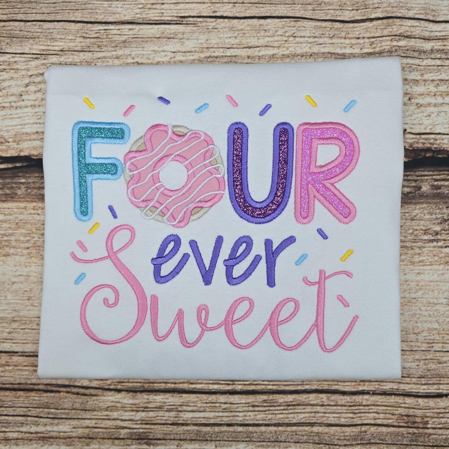 Four year old birthday t-shirt, 4 ever sweet embroidered Sweater, Children's doughnut top, Kids celebration jumper, Gift for children,