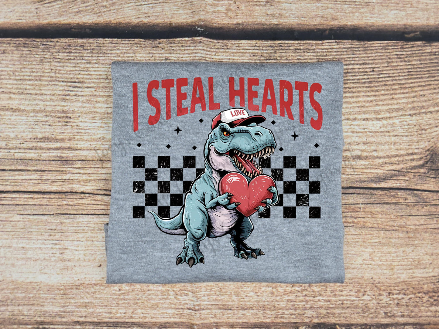 Children's personalised Valentines t-shirt, kids dinosaur tee, t-rex with heart top, Childs dino gift, cotton shirt