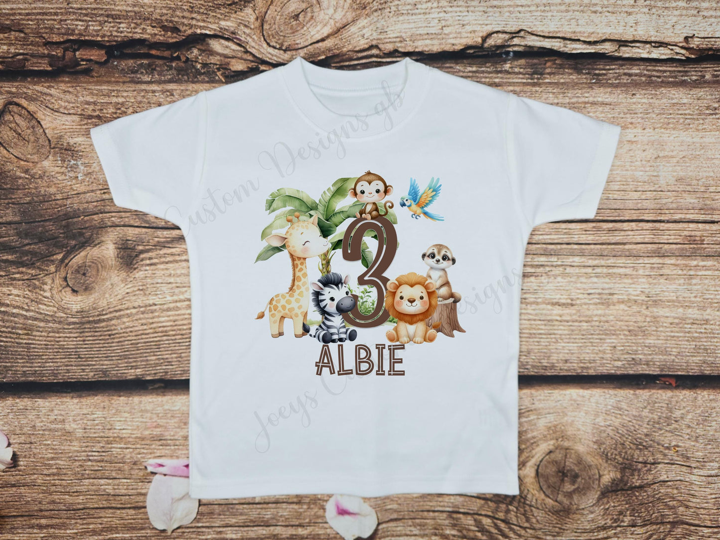 Childrens personalised birthday tshirt, Childs jungle animal number shirt, Kids celebration tee, Birthday gift, photo prop