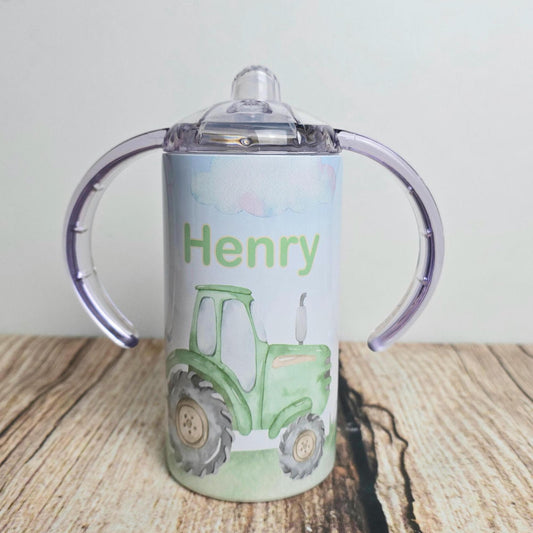 personalised sippy cup, Baby beaker, Tractor and animal childrens drinking flask, Sippy cup with handles, child gift, drinking bottle, farm