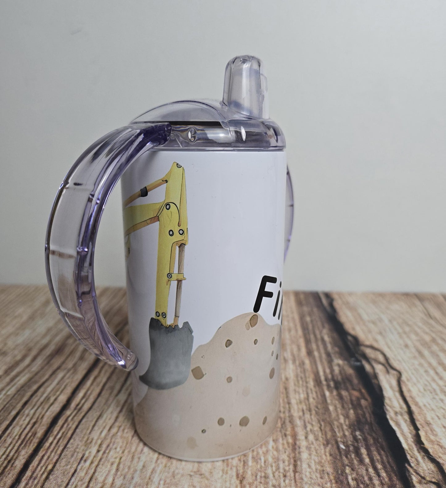Personalised sippy cup with wide handles, Childrens digger tumbler, kids construction vehicle flask, baby drinkware, Childs drinking bottle