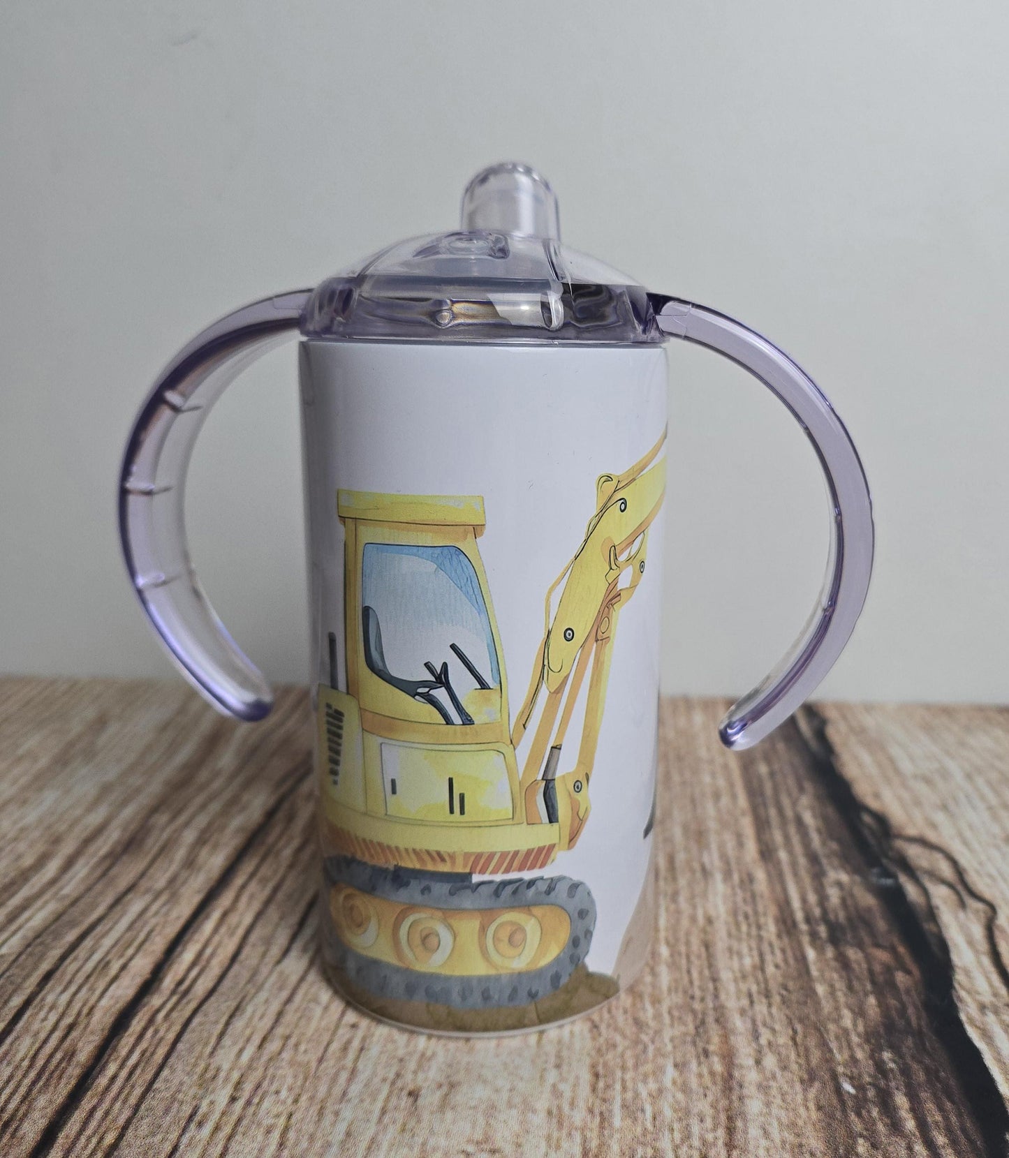 Personalised sippy cup with wide handles, Childrens digger tumbler, kids construction vehicle flask, baby drinkware, Childs drinking bottle
