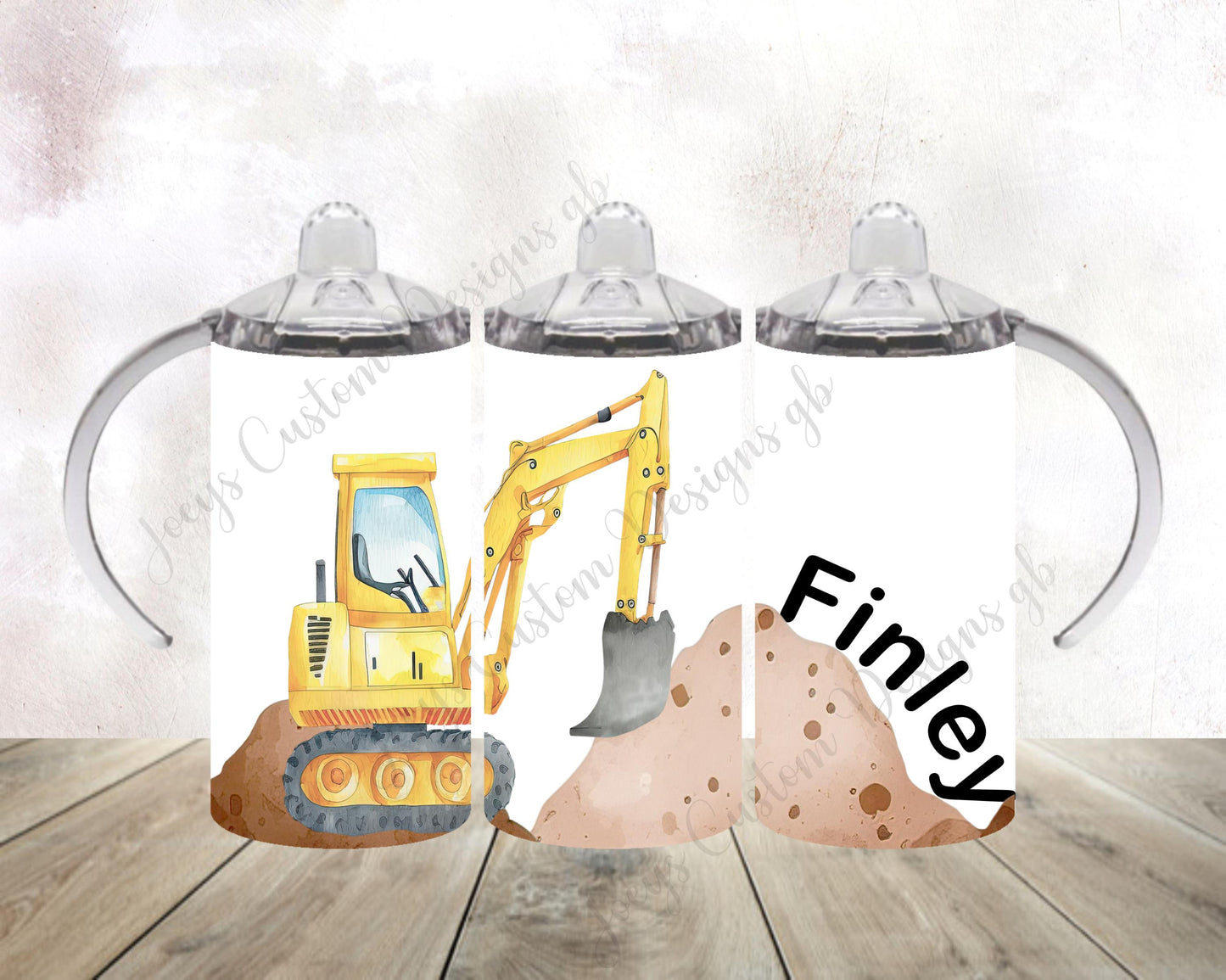 Personalised sippy cup with wide handles, Childrens digger tumbler, kids construction vehicle flask, baby drinkware, Childs drinking bottle