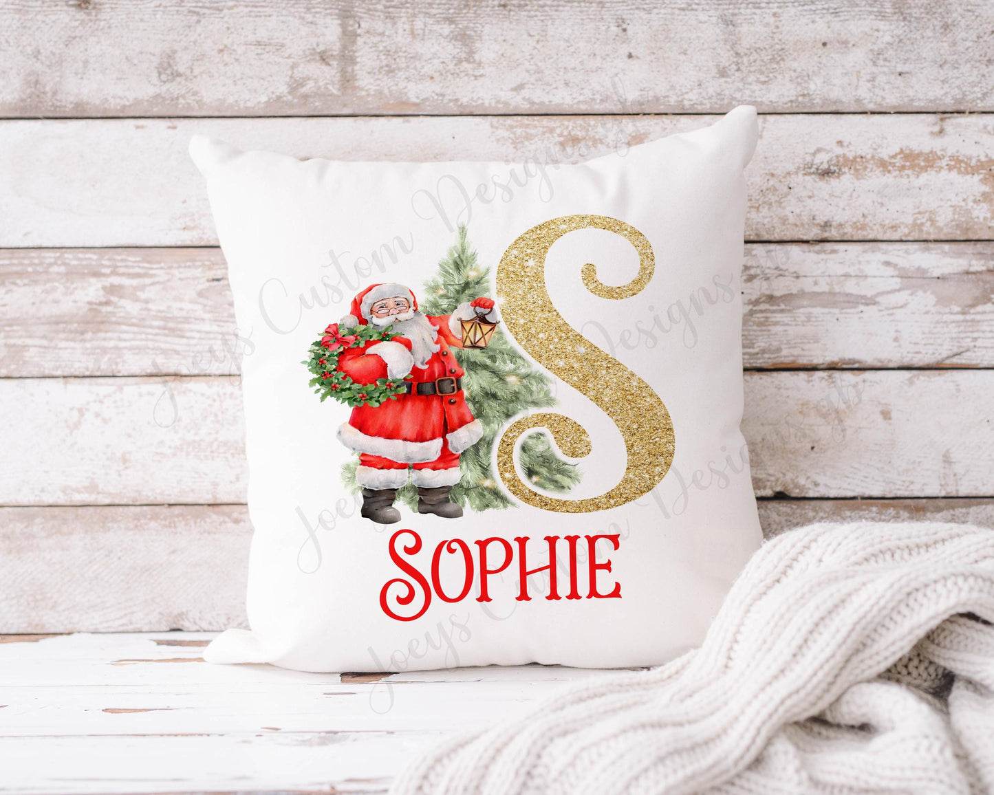 Personalised Cushion, Father Christmas scatter cushion, Childrens xmas pillow, Cushion cover, kids Santa cushion